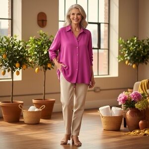 Louben Laura vintage pink button down blouse in size 20 Long career office